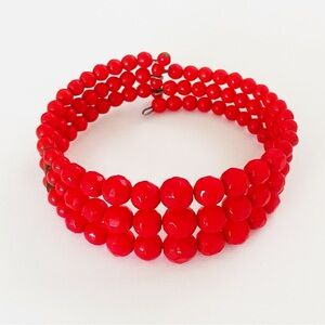 Vintage 1930s bohemian red faceted glass triple strand wire bracelet